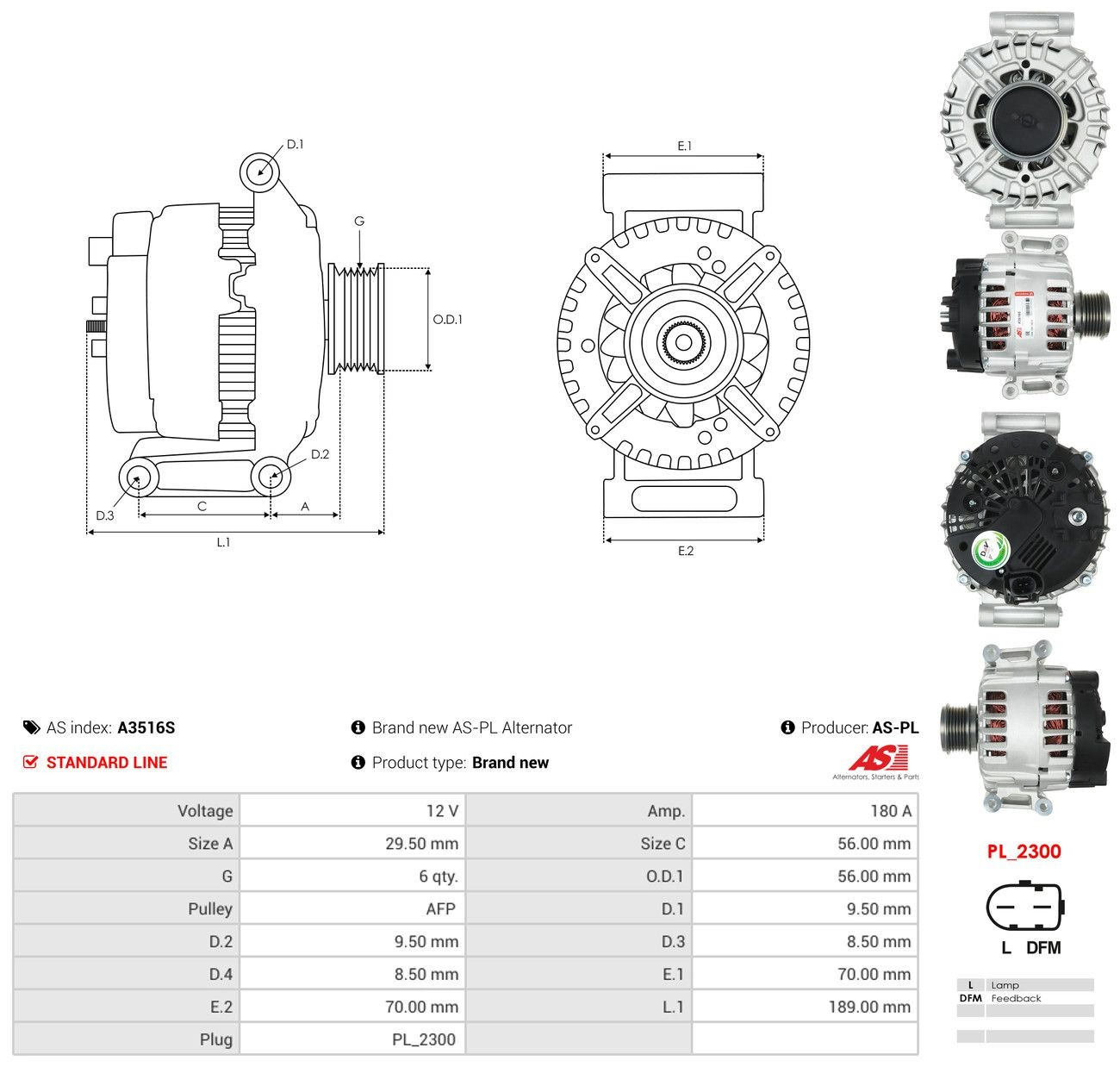 Alternador del motor As-pl A3516S precio, desde 306,43 EUR