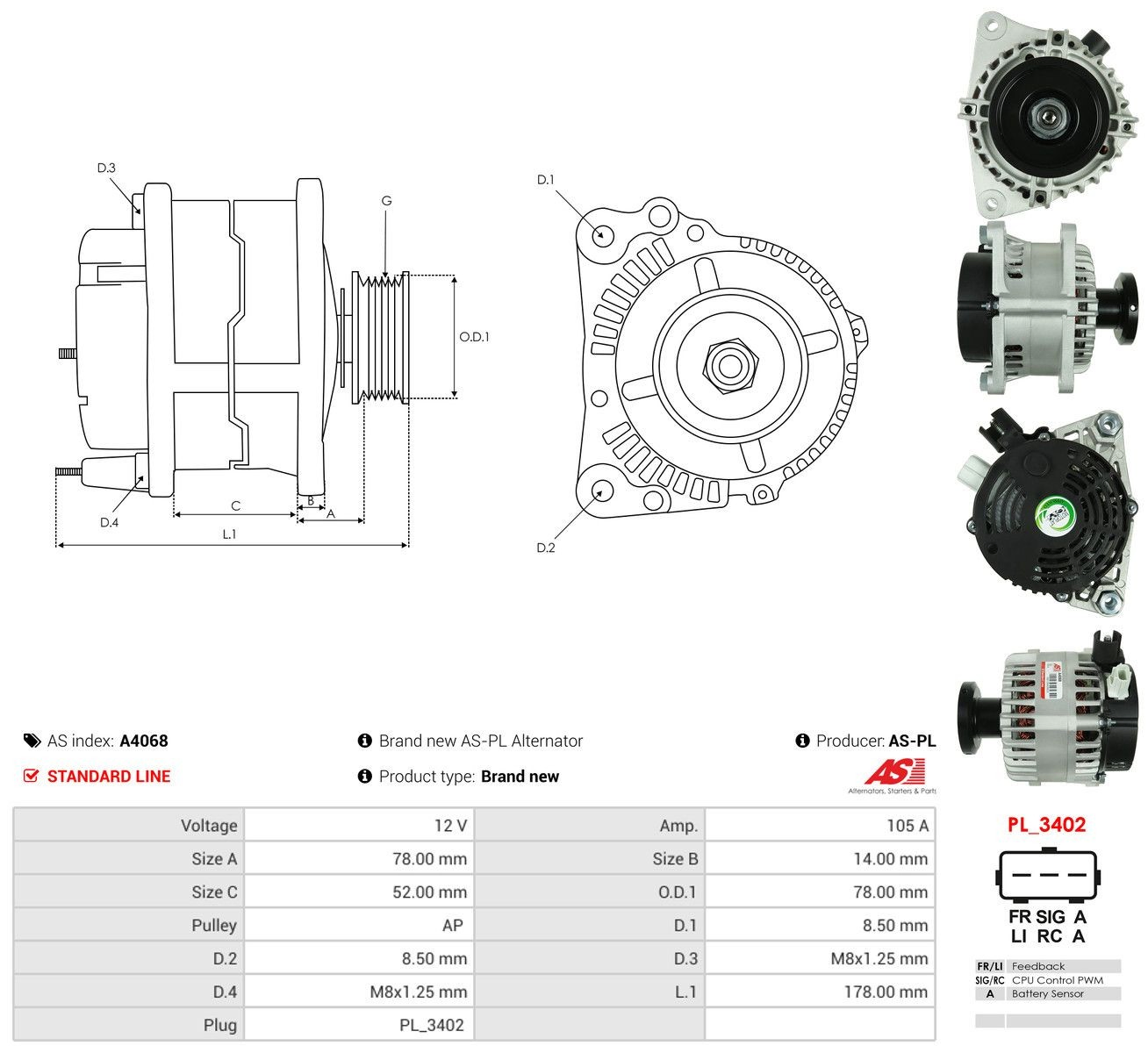 Alternador del motor As-pl A4068 precio, desde 187,08 EUR