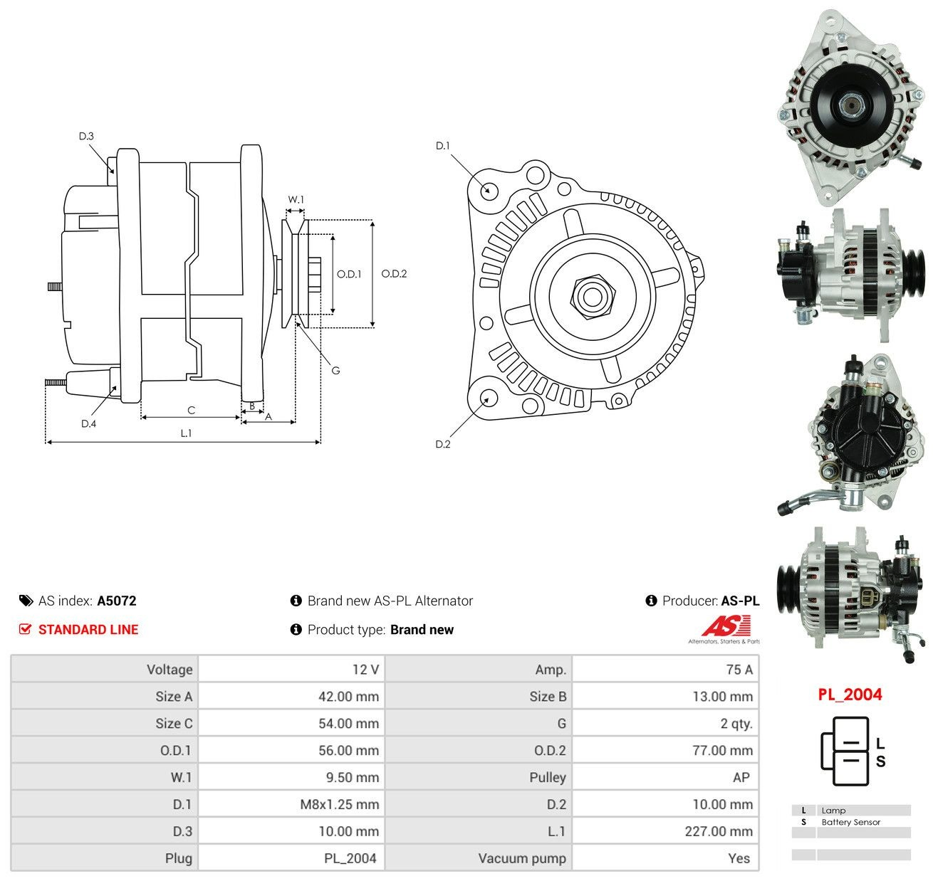Alternador del motor As-pl A5072 precio, desde 195,24 EUR