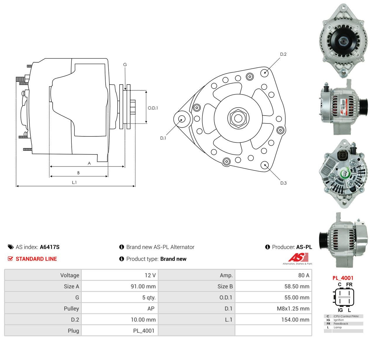 A6417S As-pl Alternador de coche