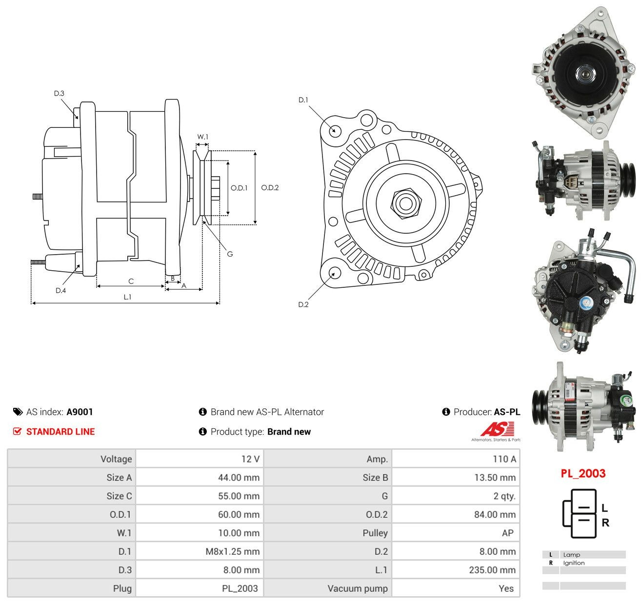 Alternador del motor As-pl A9001 precio, desde 192,53 EUR
