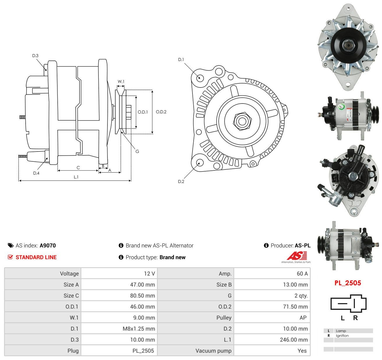 Alternador del motor As-pl A9070 precio, desde 169,39 EUR