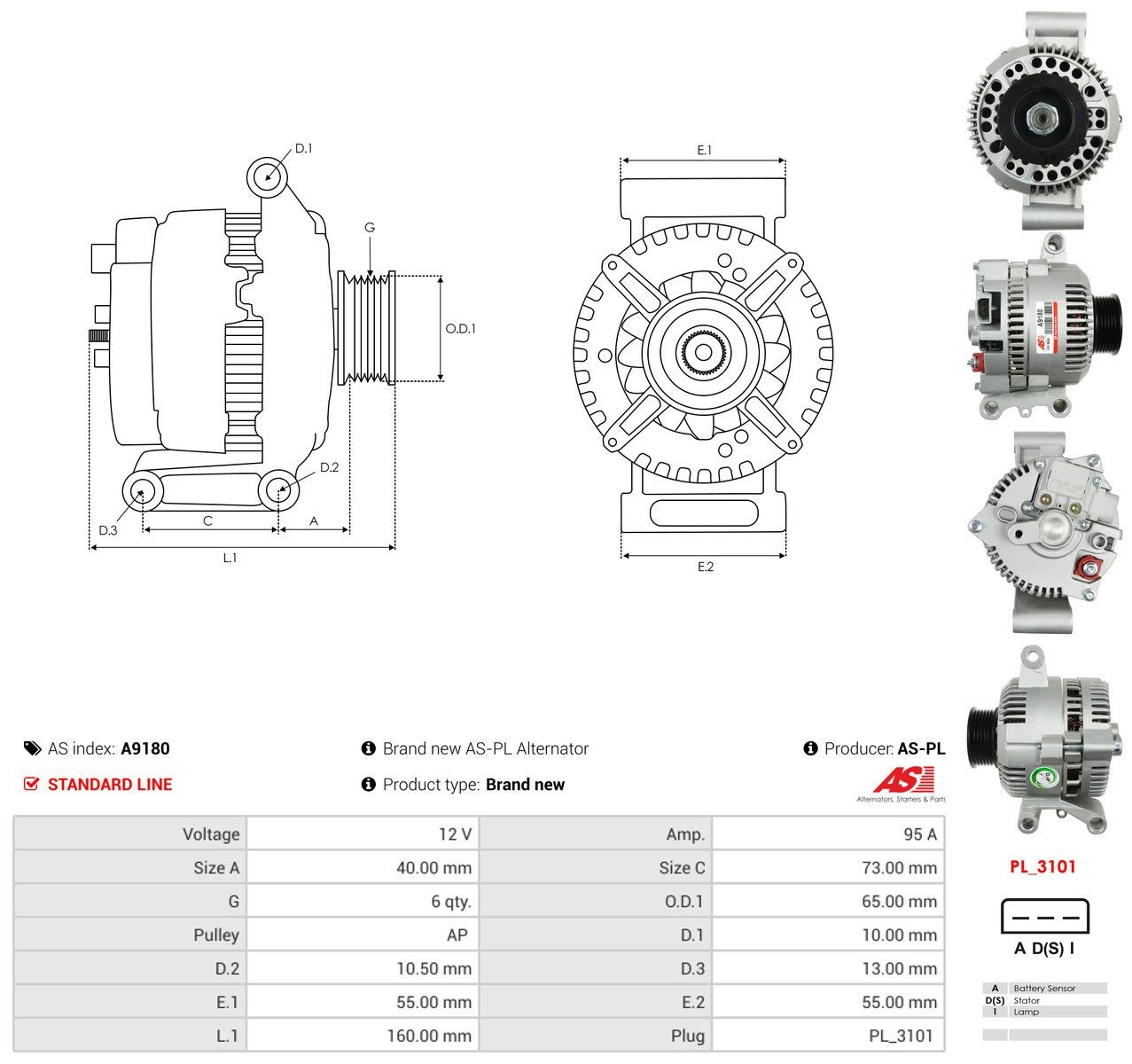 Alternador del motor As-pl A9180 precio, desde 185,99 EUR