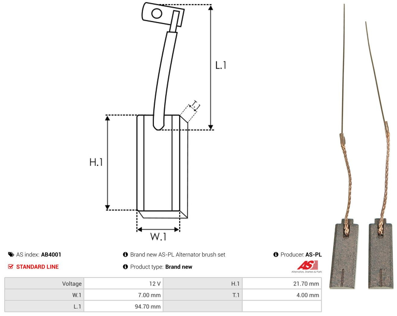 Escobilla de carbón, alternador para Fiat Bravo I 182