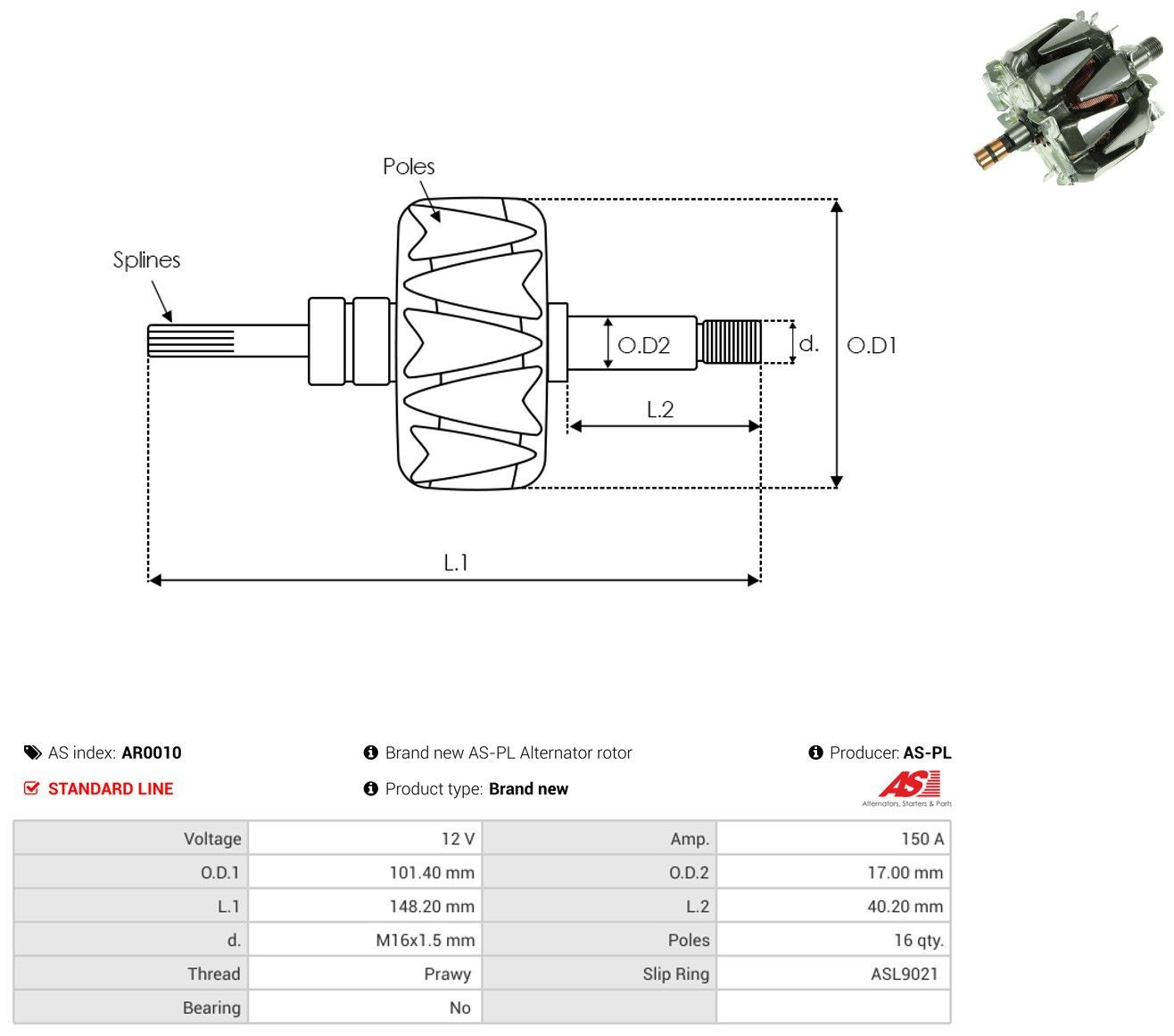Rotor del alternador 330113 Cargo