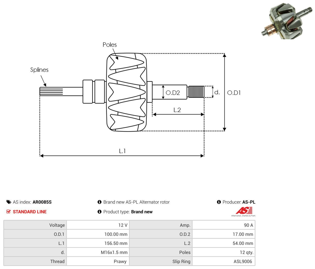 Rotor del alternador para Mercedes S  W126