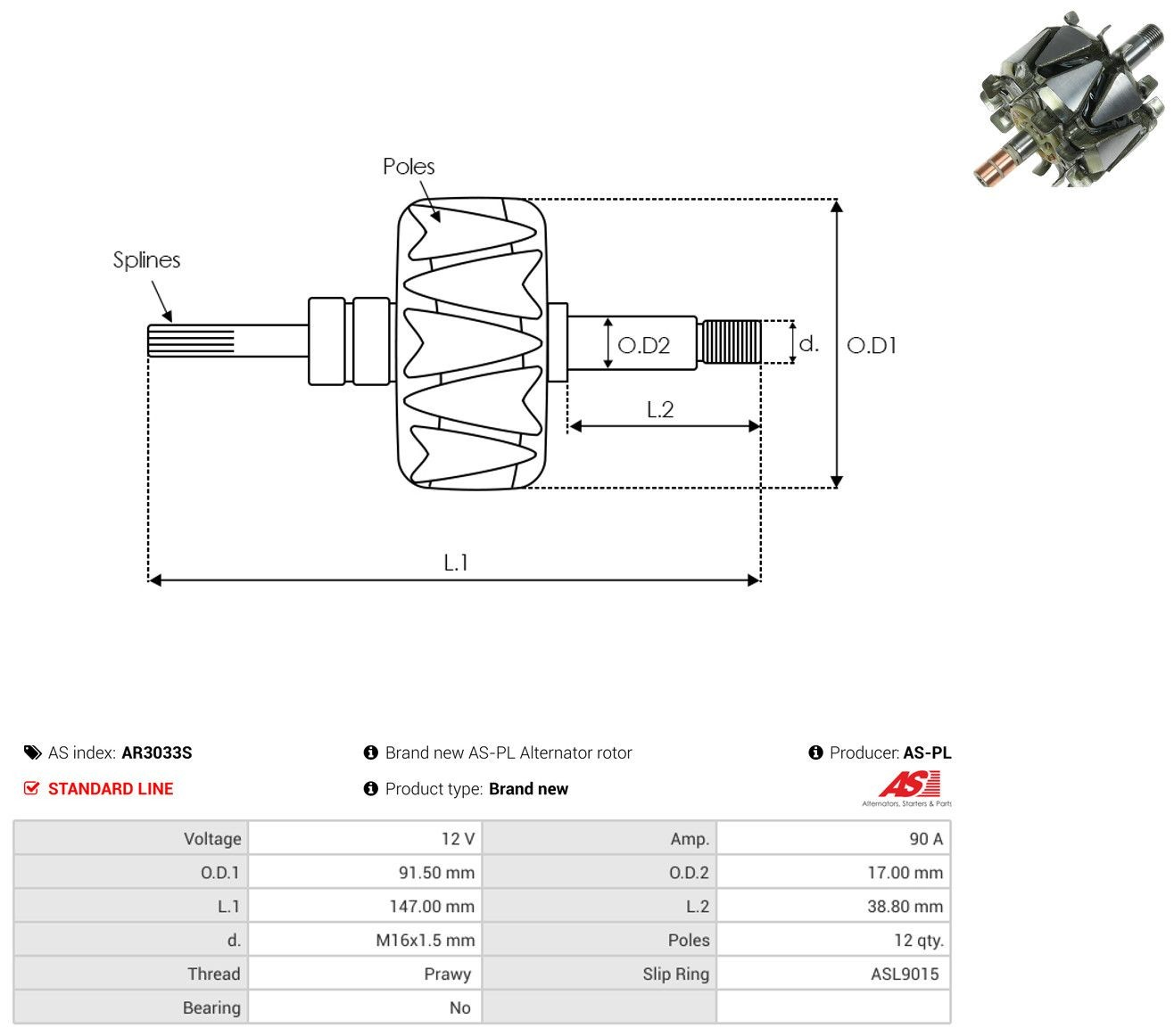 Rotor del alternador para Hyundai Elantra IV HD