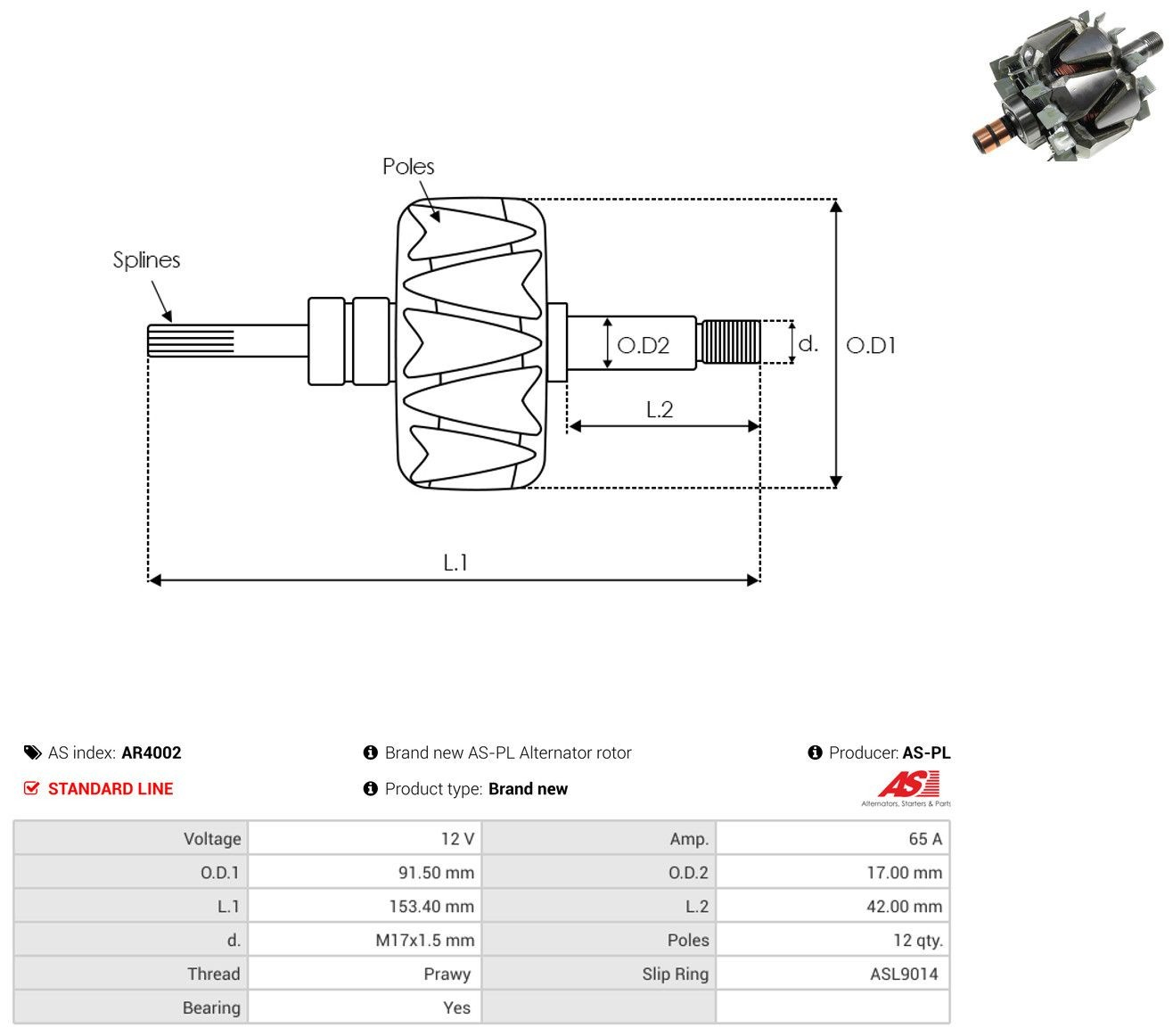 Rotor del alternador As-pl AR4002 precio, desde 52,33 EUR