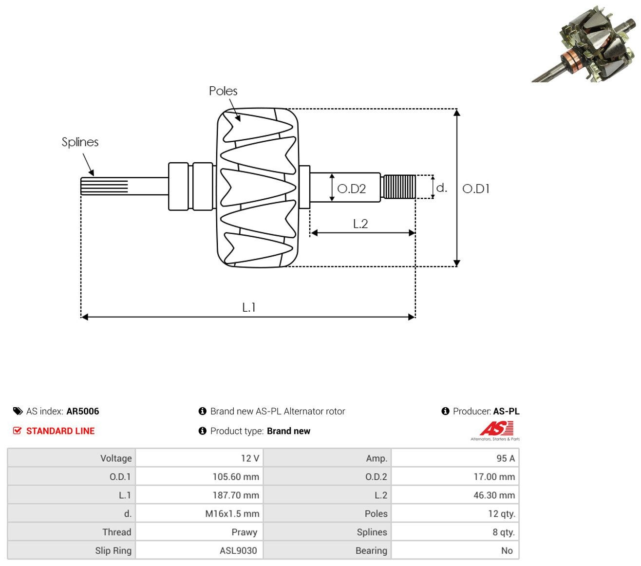 Rotor del alternador Hyundai H-1 STAREX Starex