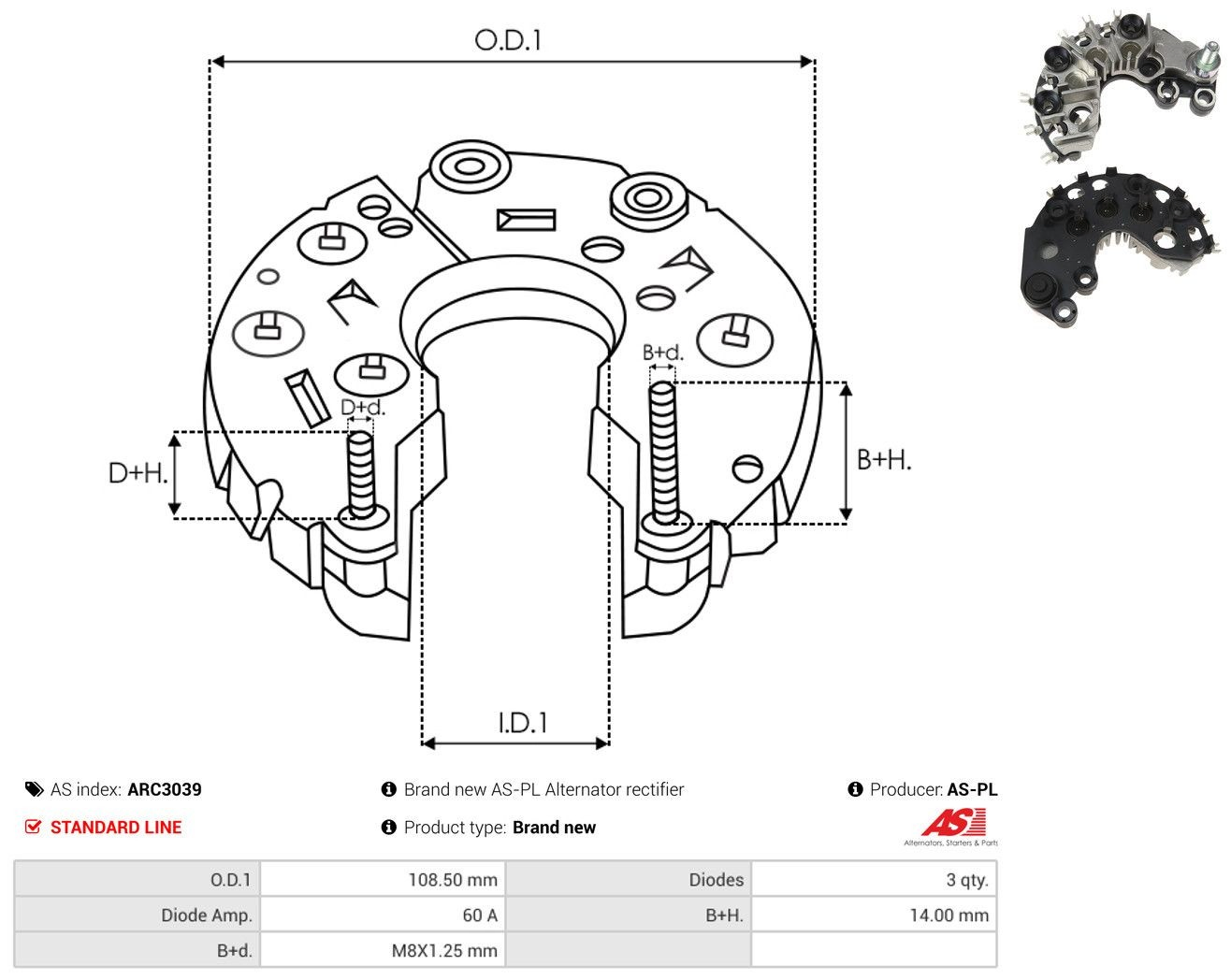 Puente de diodos, alternador para Audi A2  8Z0