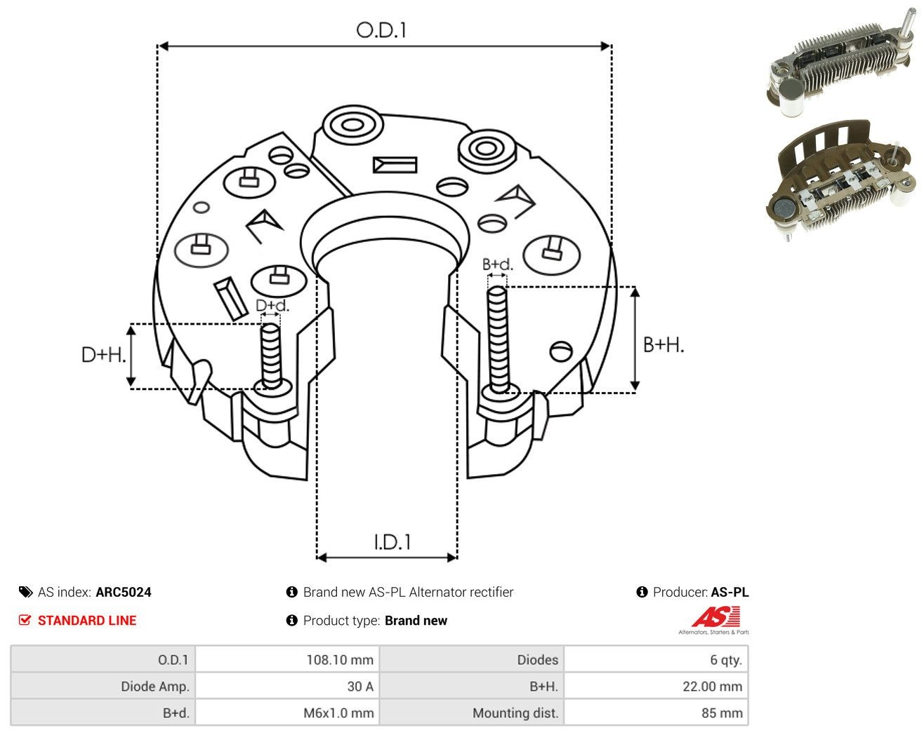Puente de diodos, alternador para Hyundai Elantra IV HD