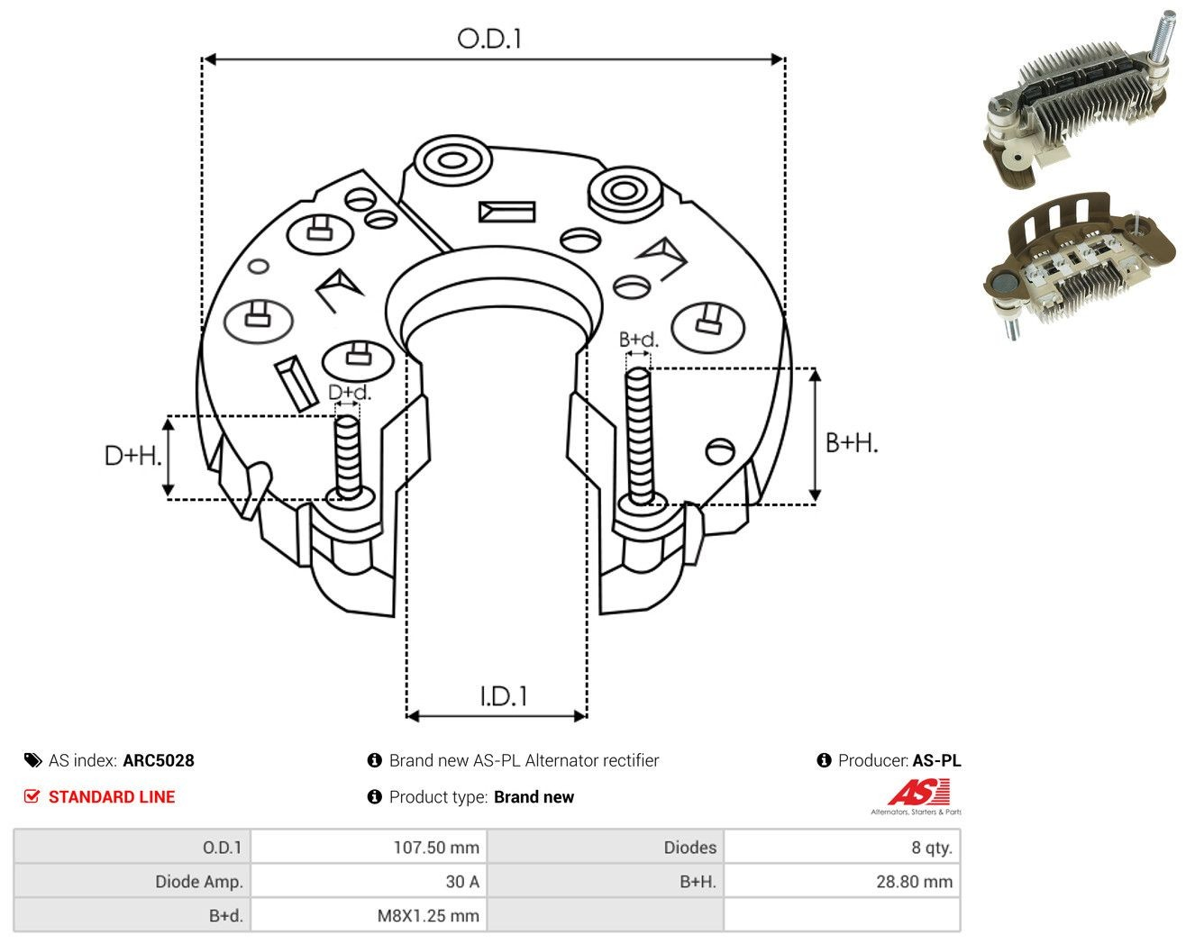 Puente de diodos, alternador para Ford Ranger  ET