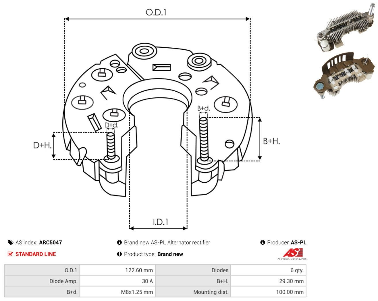  Puente de diodos, alternador Mitsubishi Canter 6