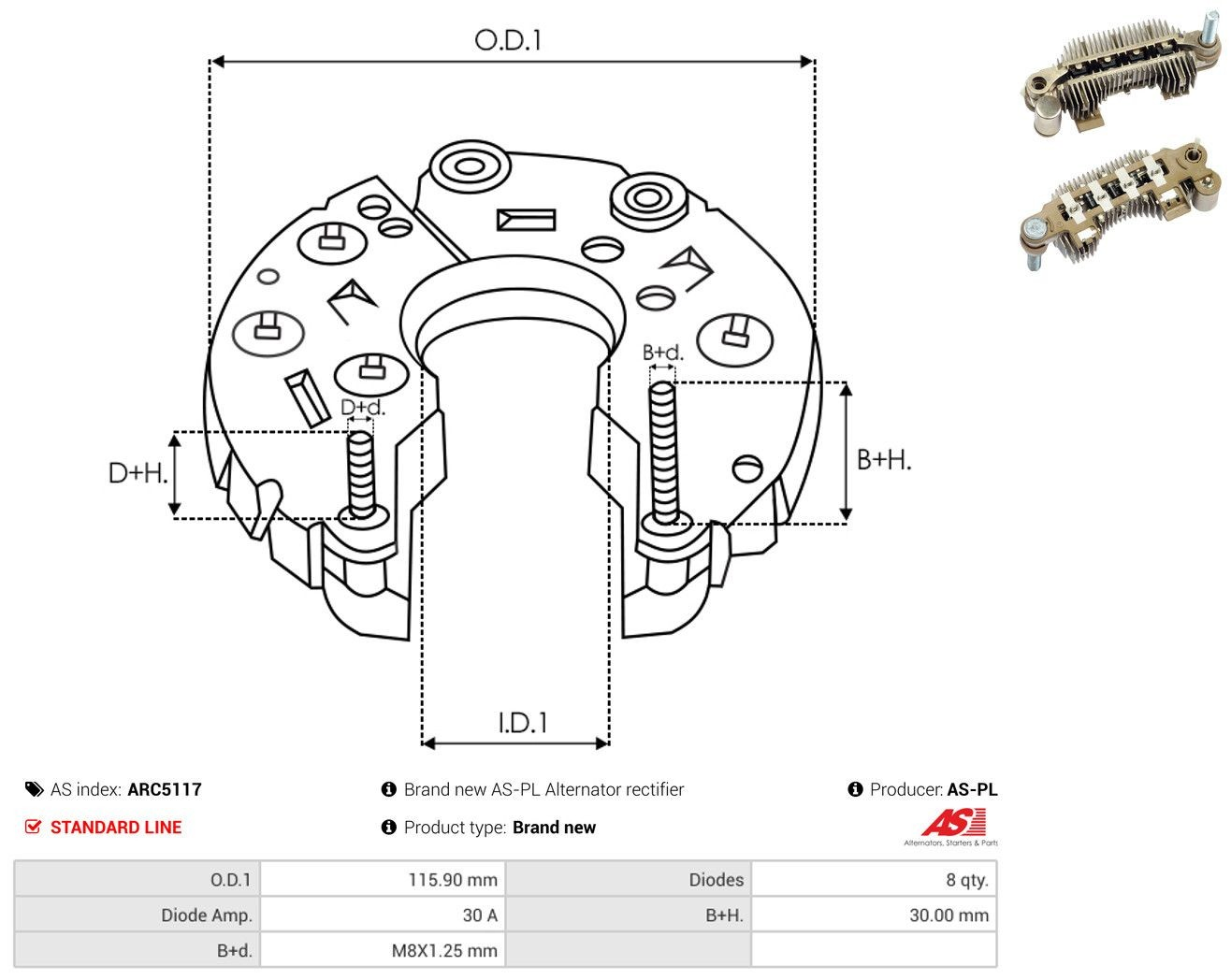 Puente de diodos, alternador para Mitsubishi Canter VII FB7, FB8, FE7, FE8