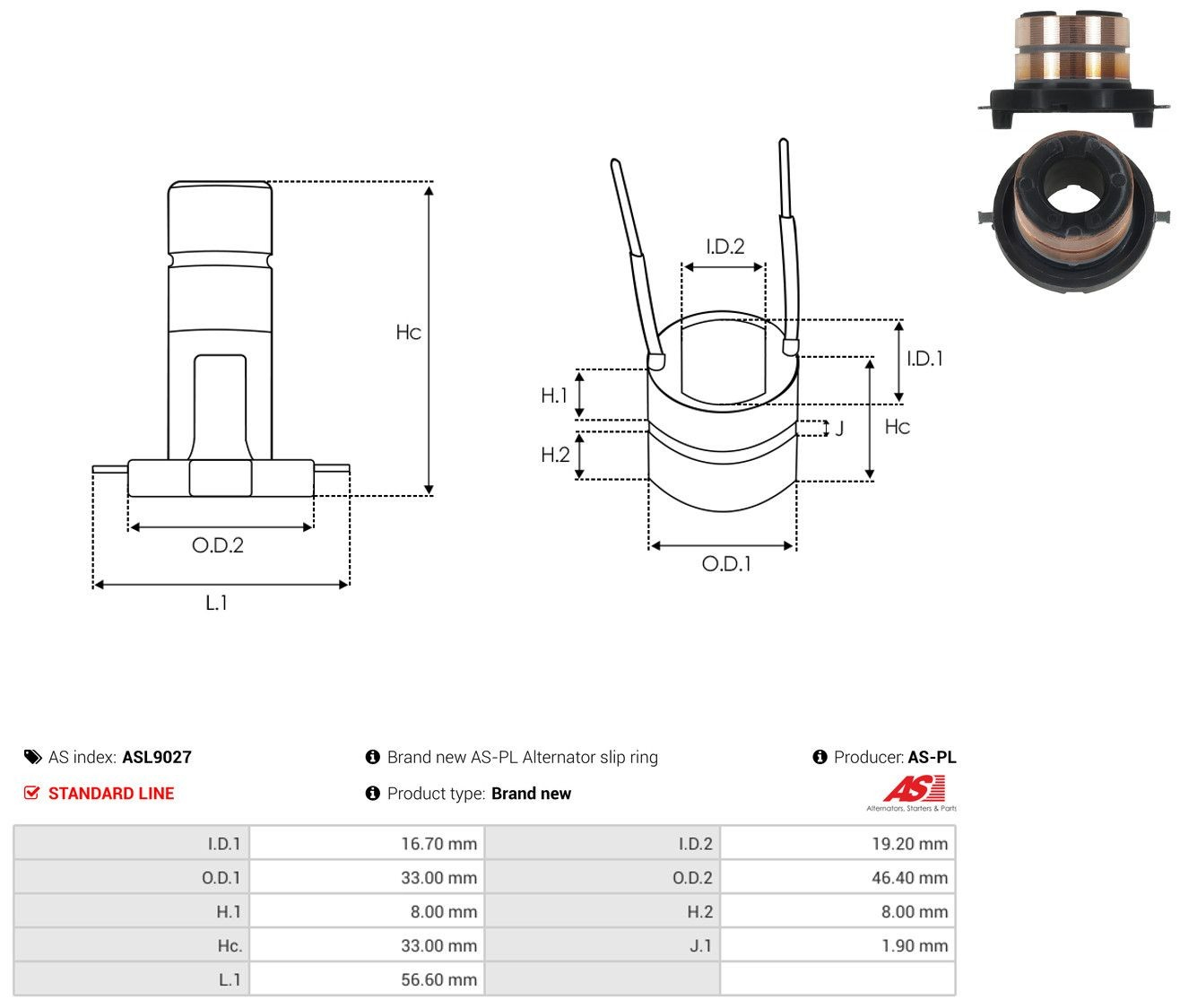 Colector de rotor de generador As-pl ASL9027 precio, desde 5,17 EUR