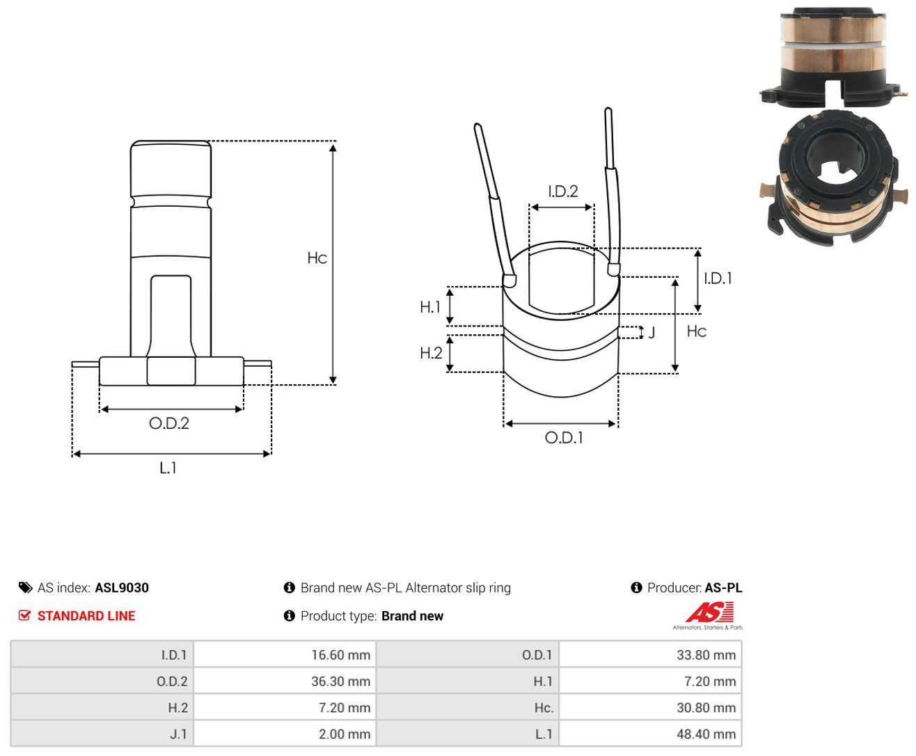 Colector de rotor de generador As-pl ASL9030 precio, desde 3,36 EUR