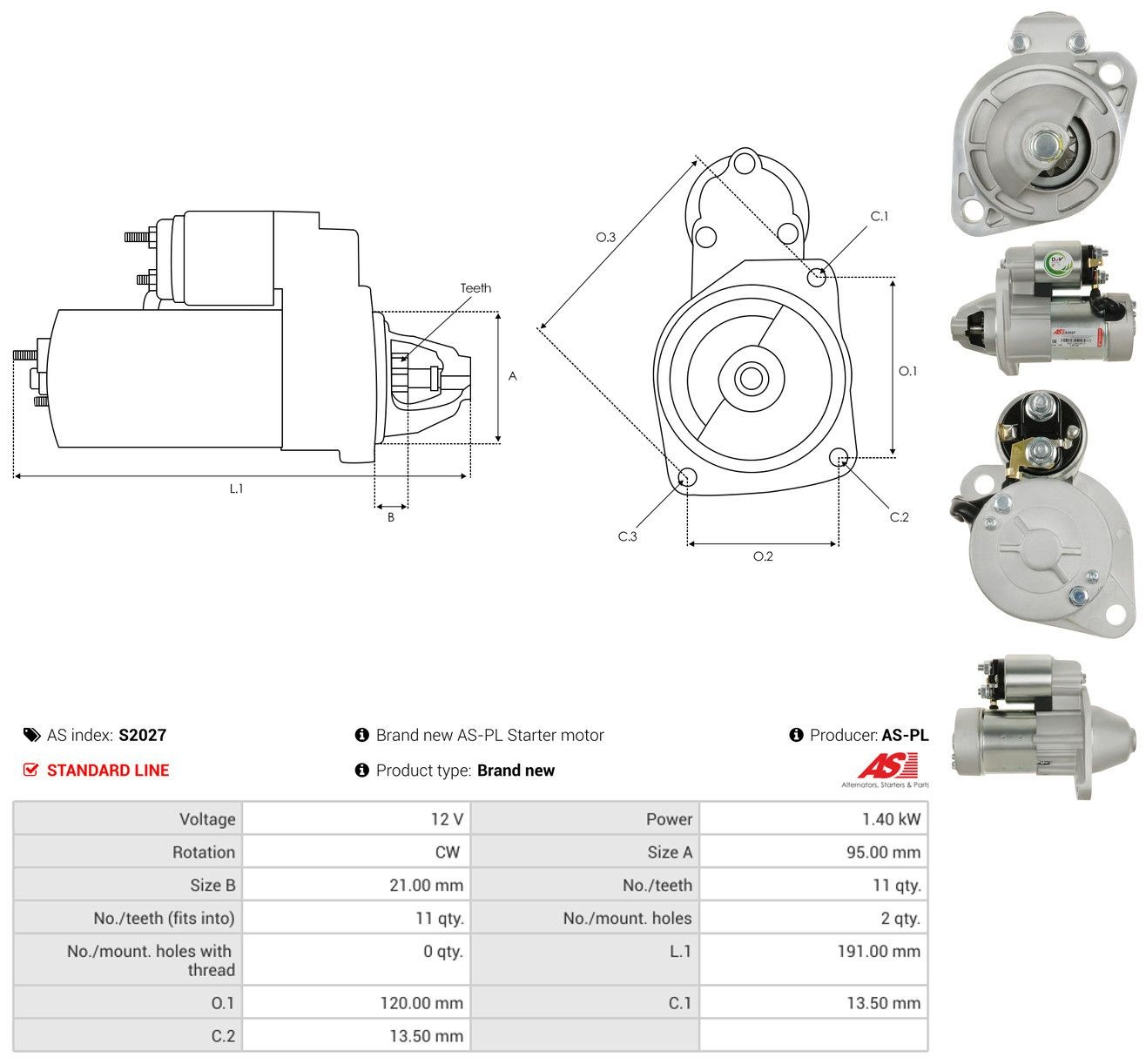 Motor de arranque S2027 As-pl