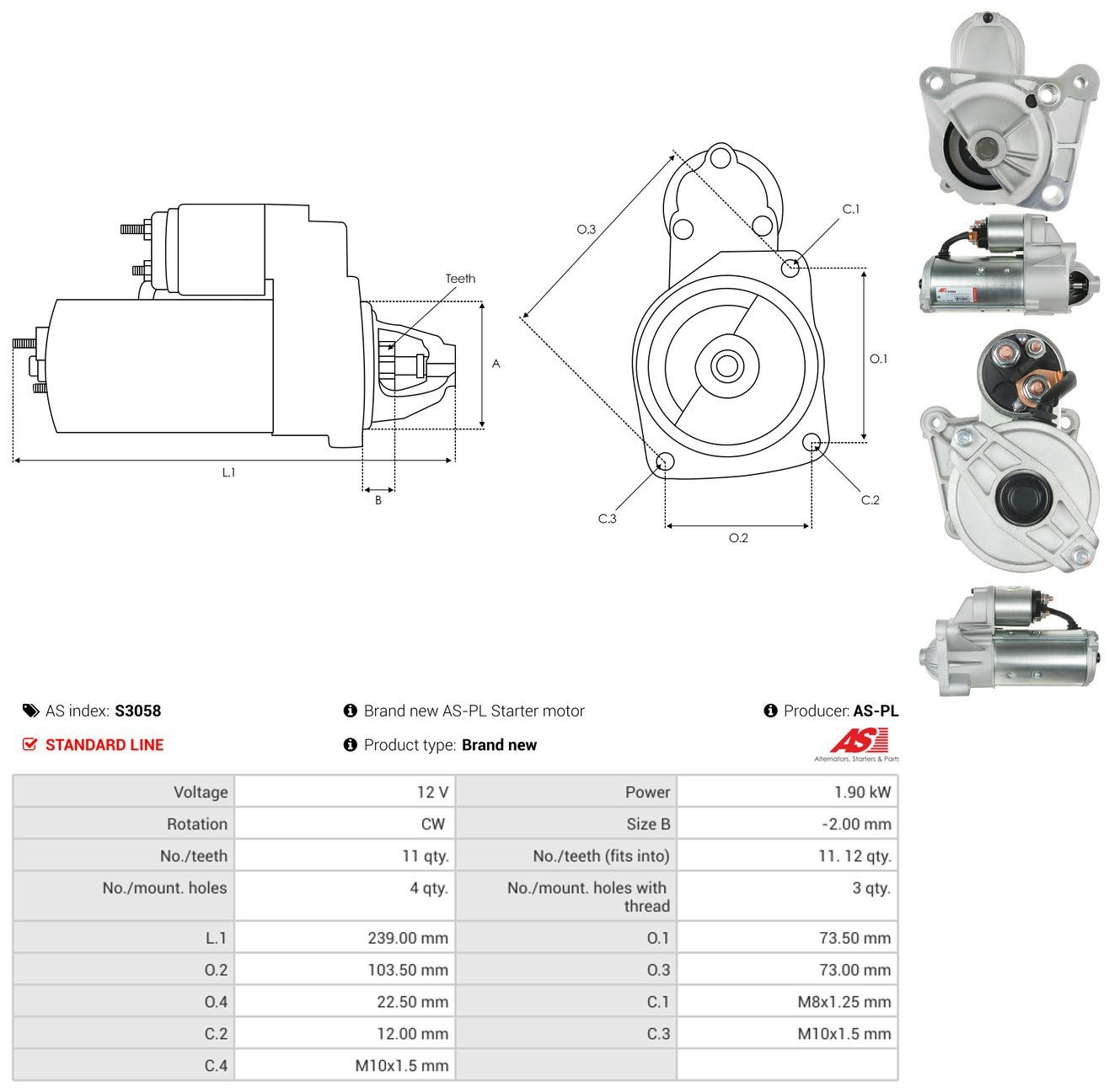 Comprar S3058 As-pl Motores de arranque