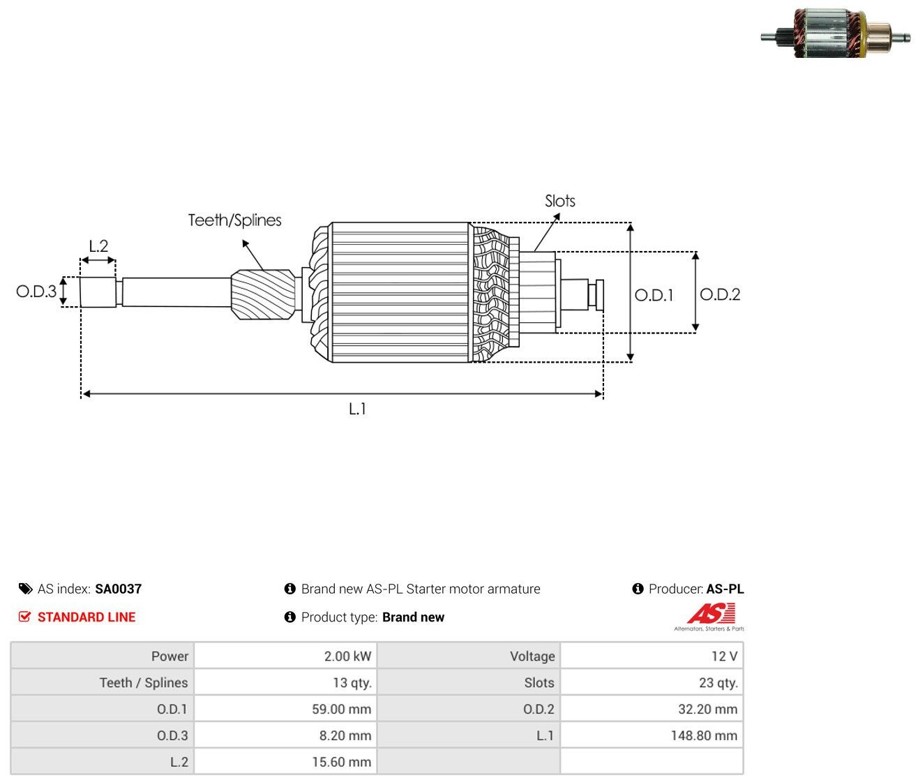Inducido del motor de arranque As-pl SA0037 precio, desde 44,82 EUR