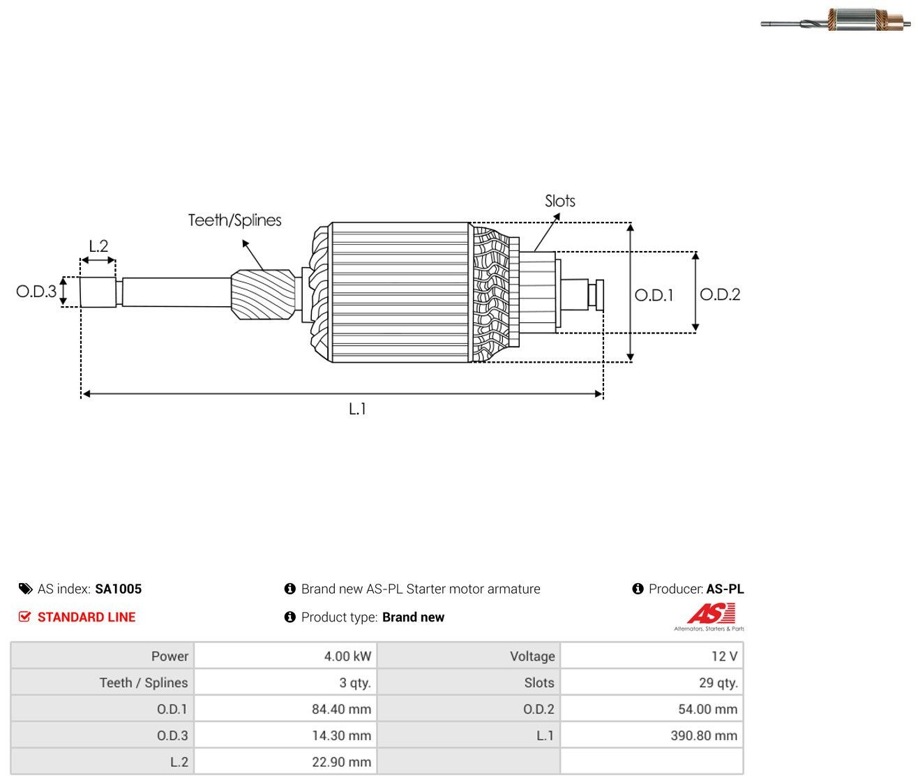 Inducido del motor de arranque As-pl SA1005 precio, desde 144,07 EUR