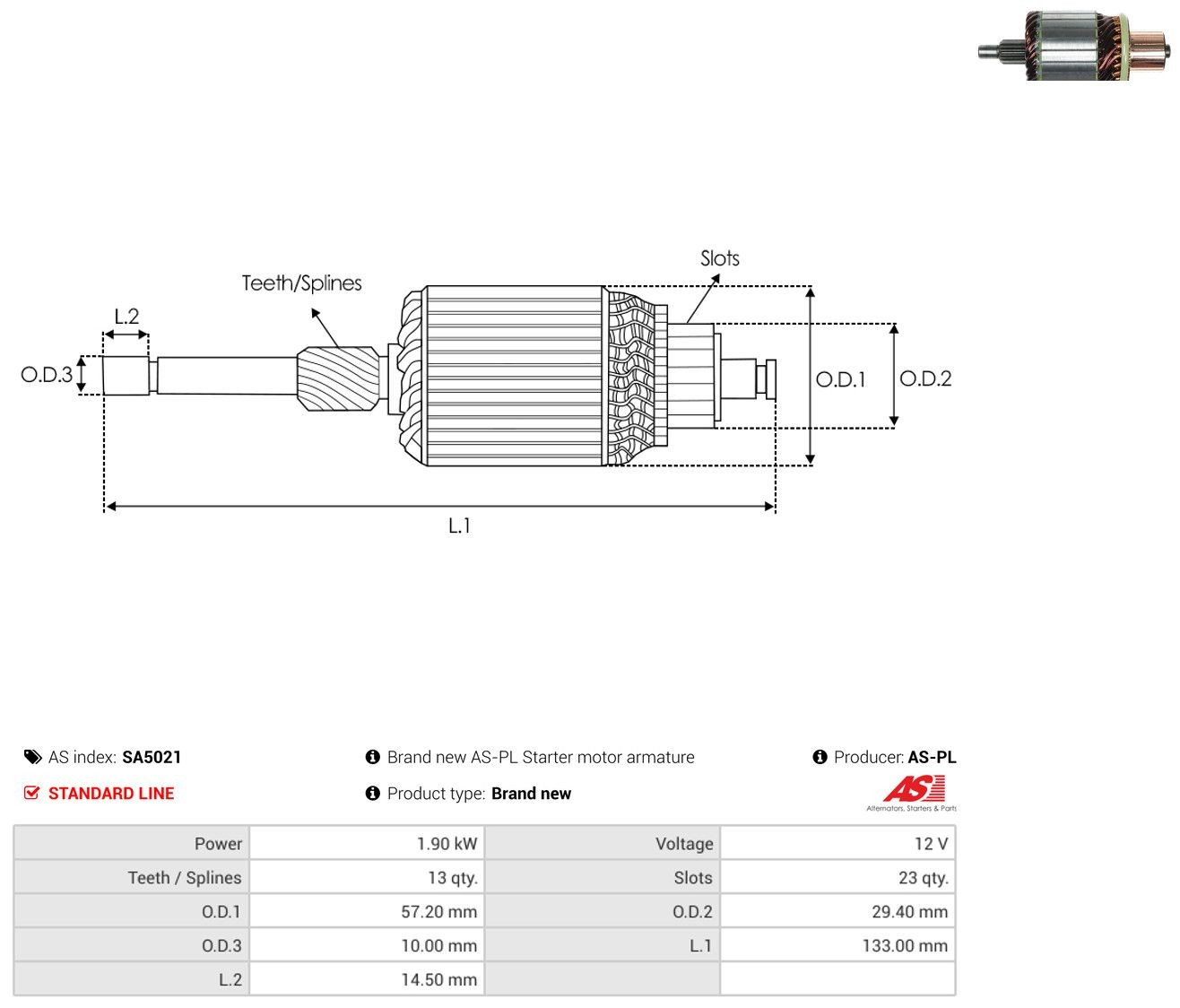 Inducido del motor de arranque As-pl SA5021 precio, desde 37,84 EUR