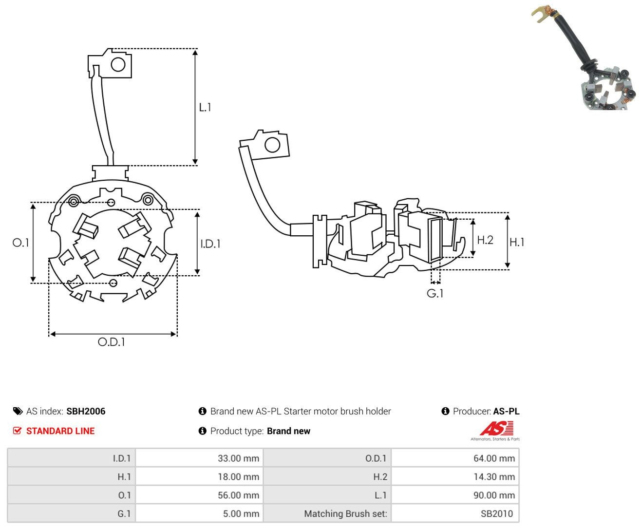 Comprar SBH2006 As-pl Portaescobillas motor de arranque