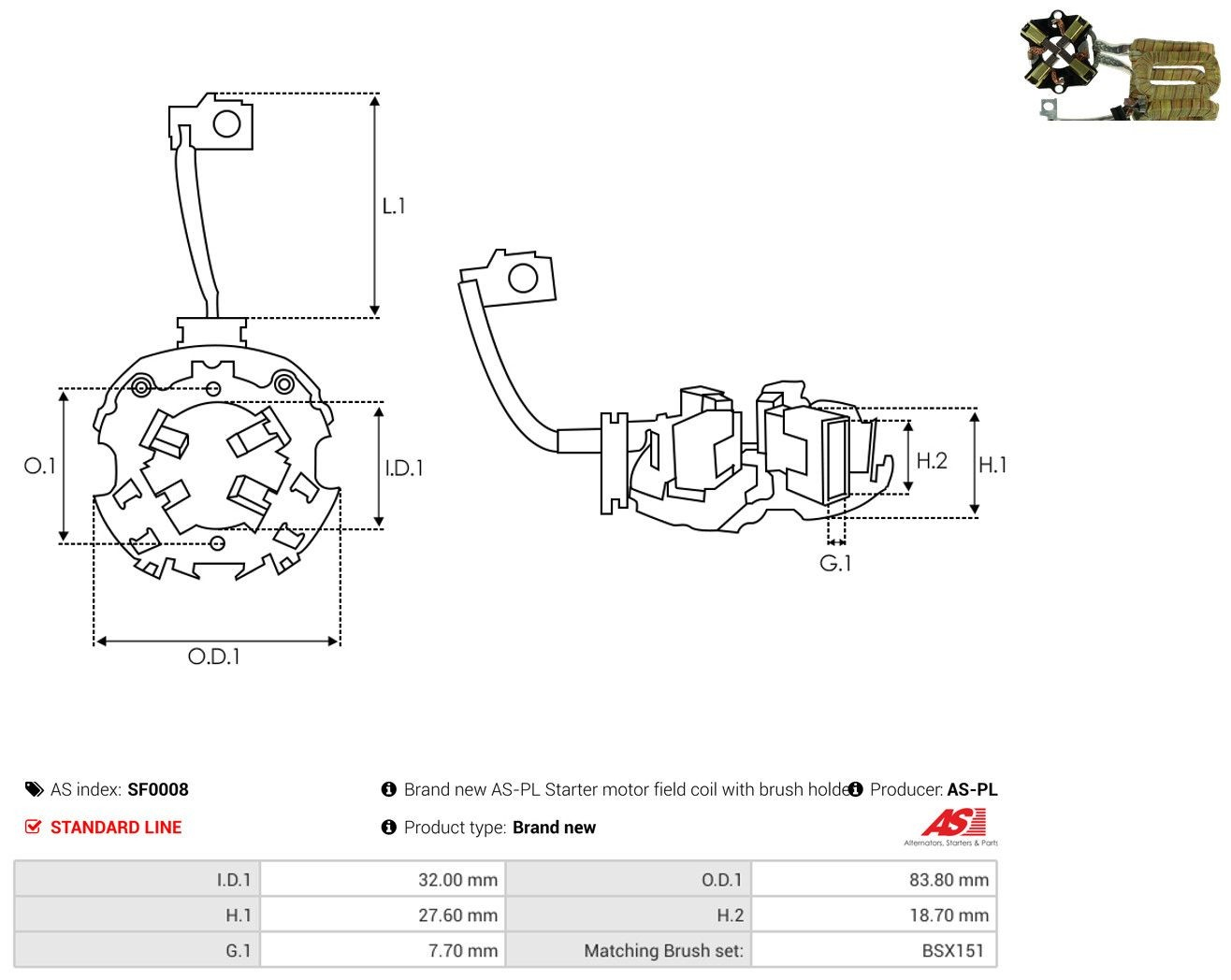 Comprar 0001516855 Ssang Yong Bobinado del estator del motor de arranque