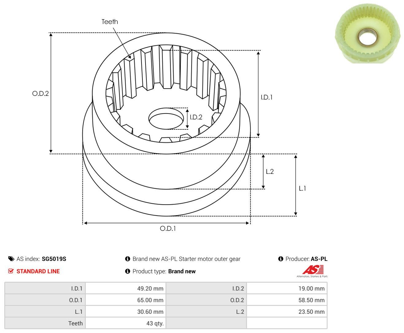Engranaje planetario del reductor de arranque As-pl SG5019S precio, desde 4,22 EUR