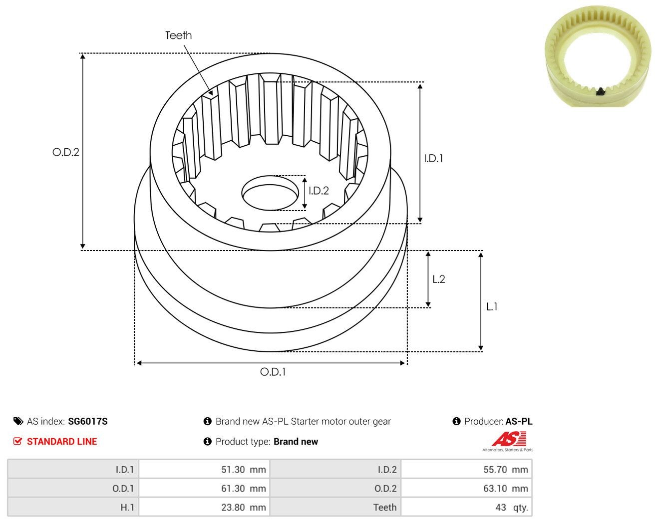 Engranaje planetario del reductor de arranque As-pl SG6017S precio, desde 3,98 EUR