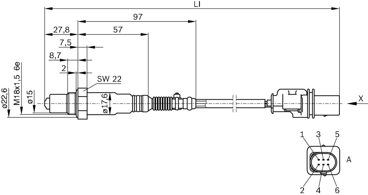 Sensor de oxígeno previo al catalizador 0258017025 Bosch