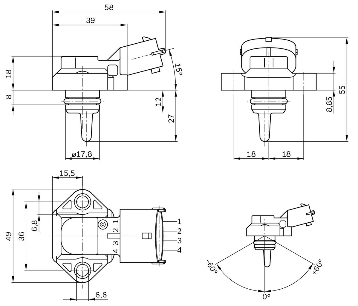 Sensor de presión de sobrealimentación 0281002316 Bosch