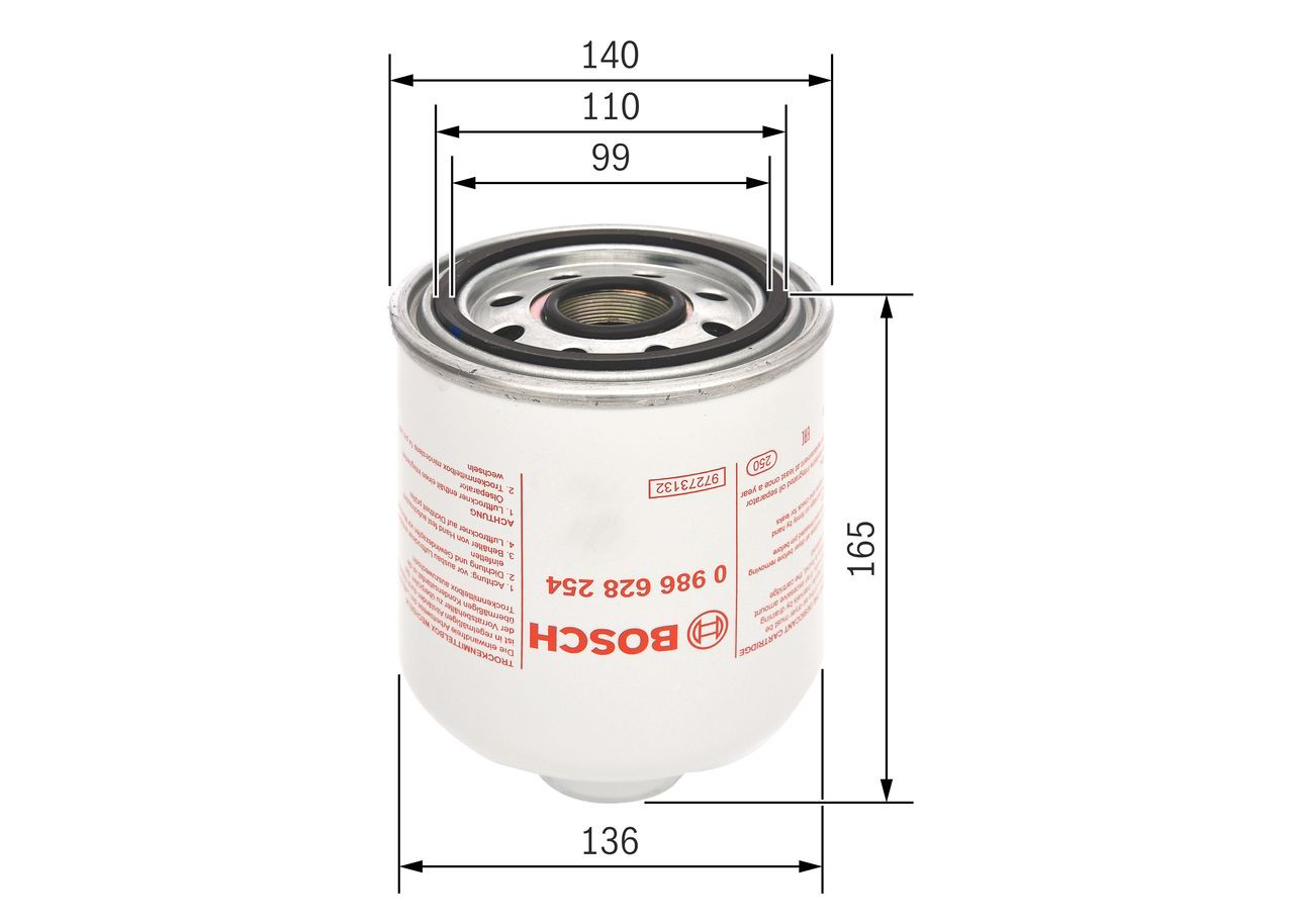 Filtro del desecador de aire (separador de agua y aceite) (camión) 0986628254 Bosch