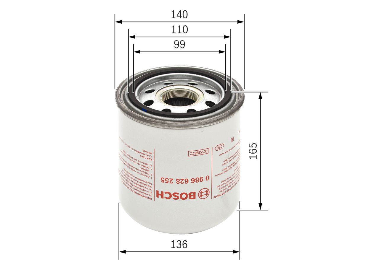 Filtro del desecador de aire (separador de agua y aceite) (camión) 0986628255 Bosch