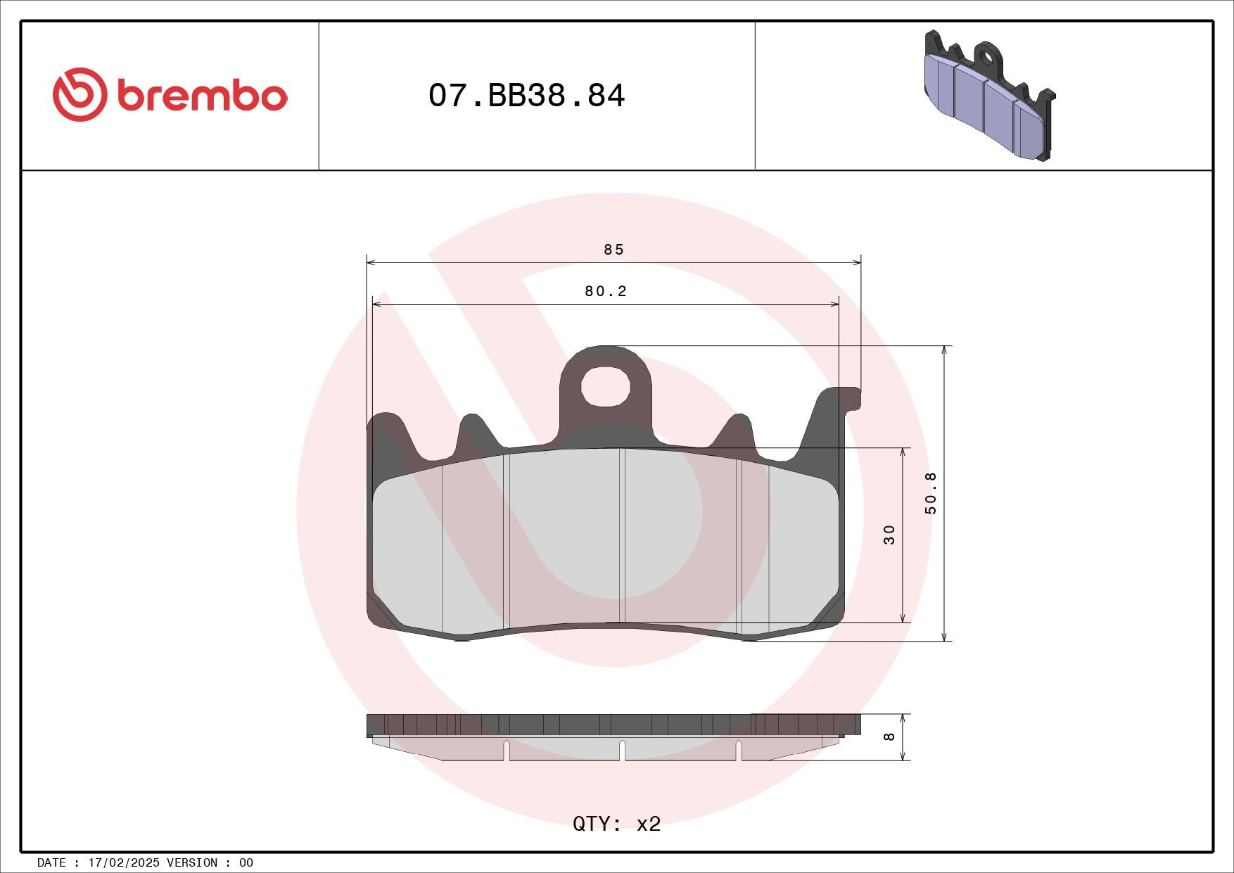 07BB3884 Brembo Pastillas delanteras