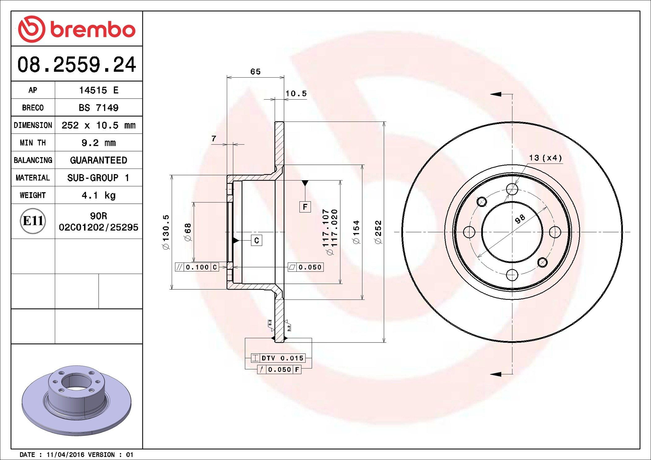 Comprar 08255924 Brembo Freno de disco delantero