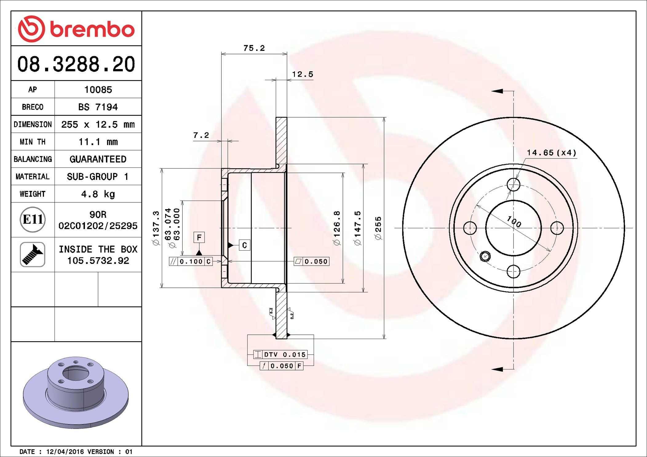 Frenos delanteros Brembo 08328820 precio, desde 47,43 EUR