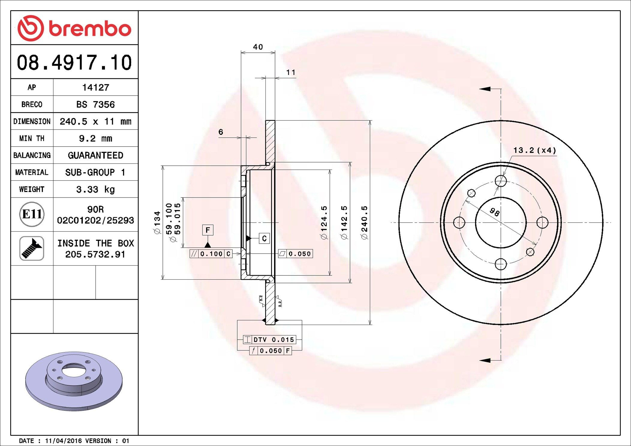 Disco de freno trasero Brembo 08491710 precio, desde 22,38 EUR