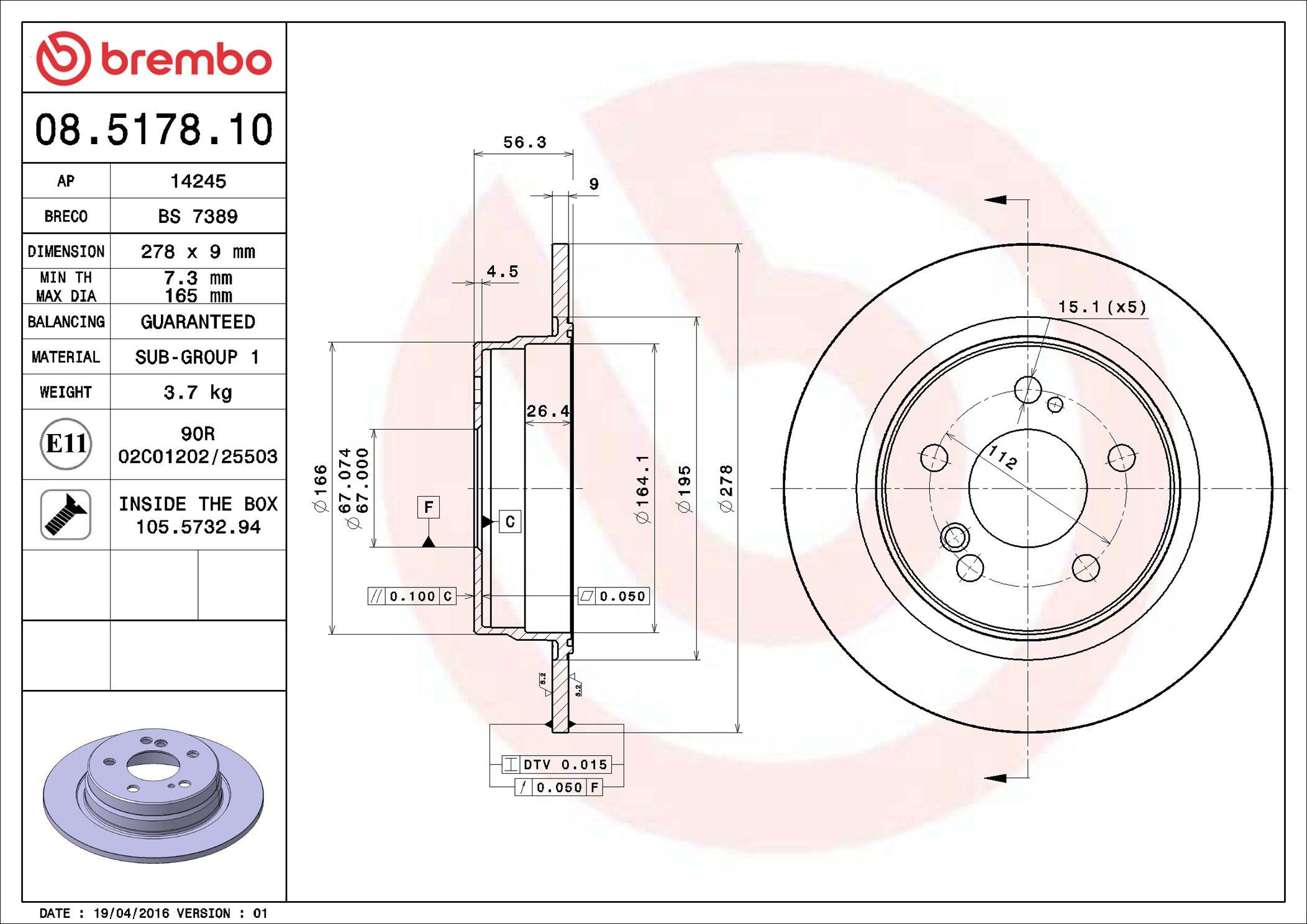 Comprar 08517810 Brembo Disco de freno trasero