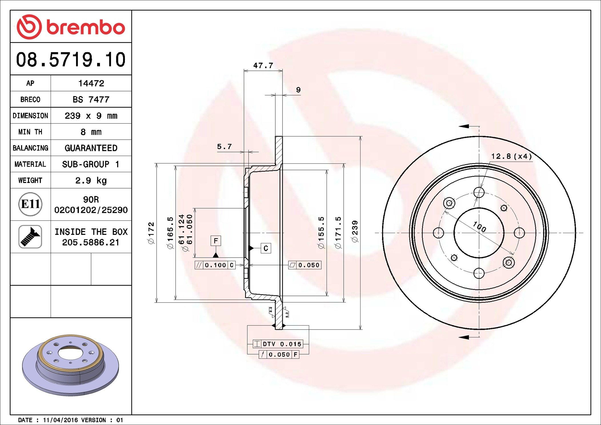 Disco de freno trasero Brembo 08571910 precio, desde 23,76 EUR