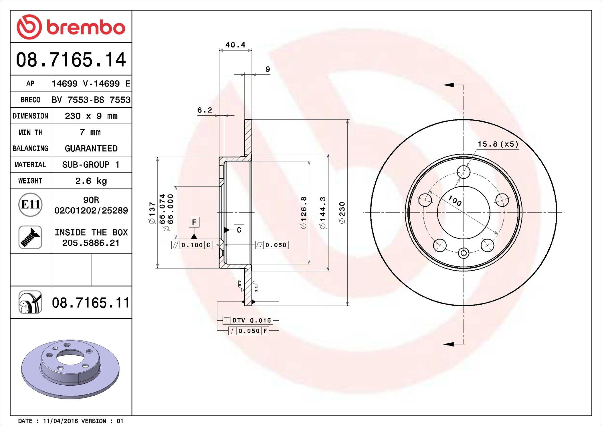 Disco de freno trasero Brembo 08716511 precio, desde 17,14 EUR