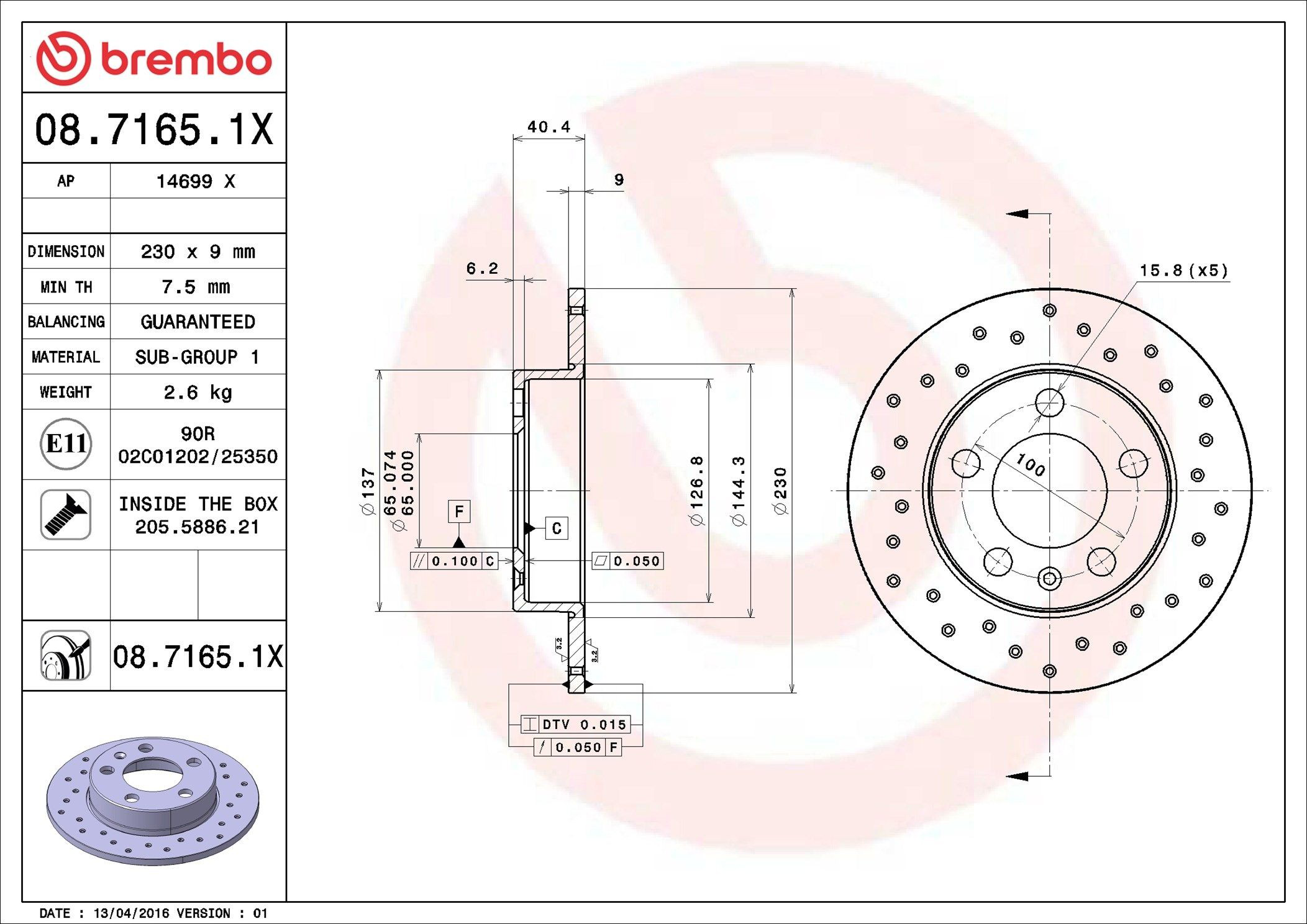 Comprar 0871651X Brembo Disco de freno trasero