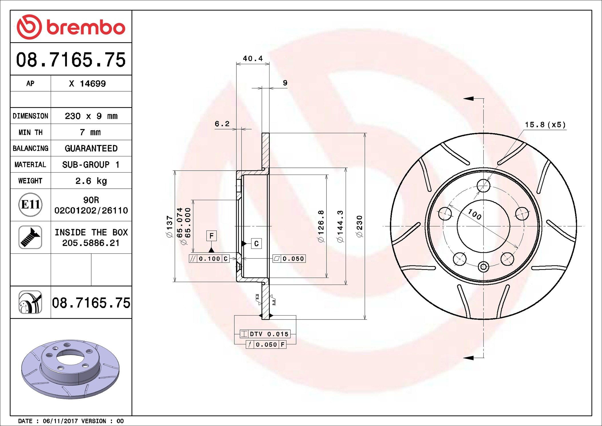 Disco de freno trasero 08716575 Brembo