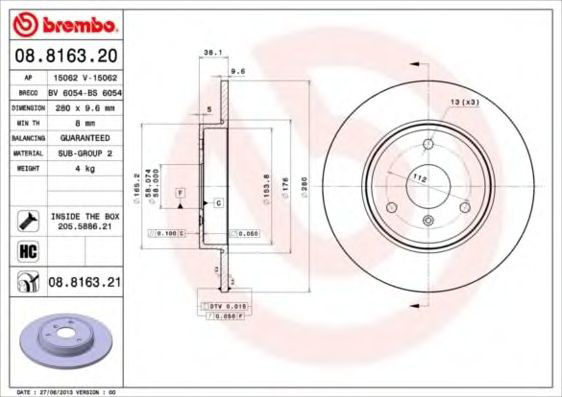 Disco de freno 08816321 Brembo