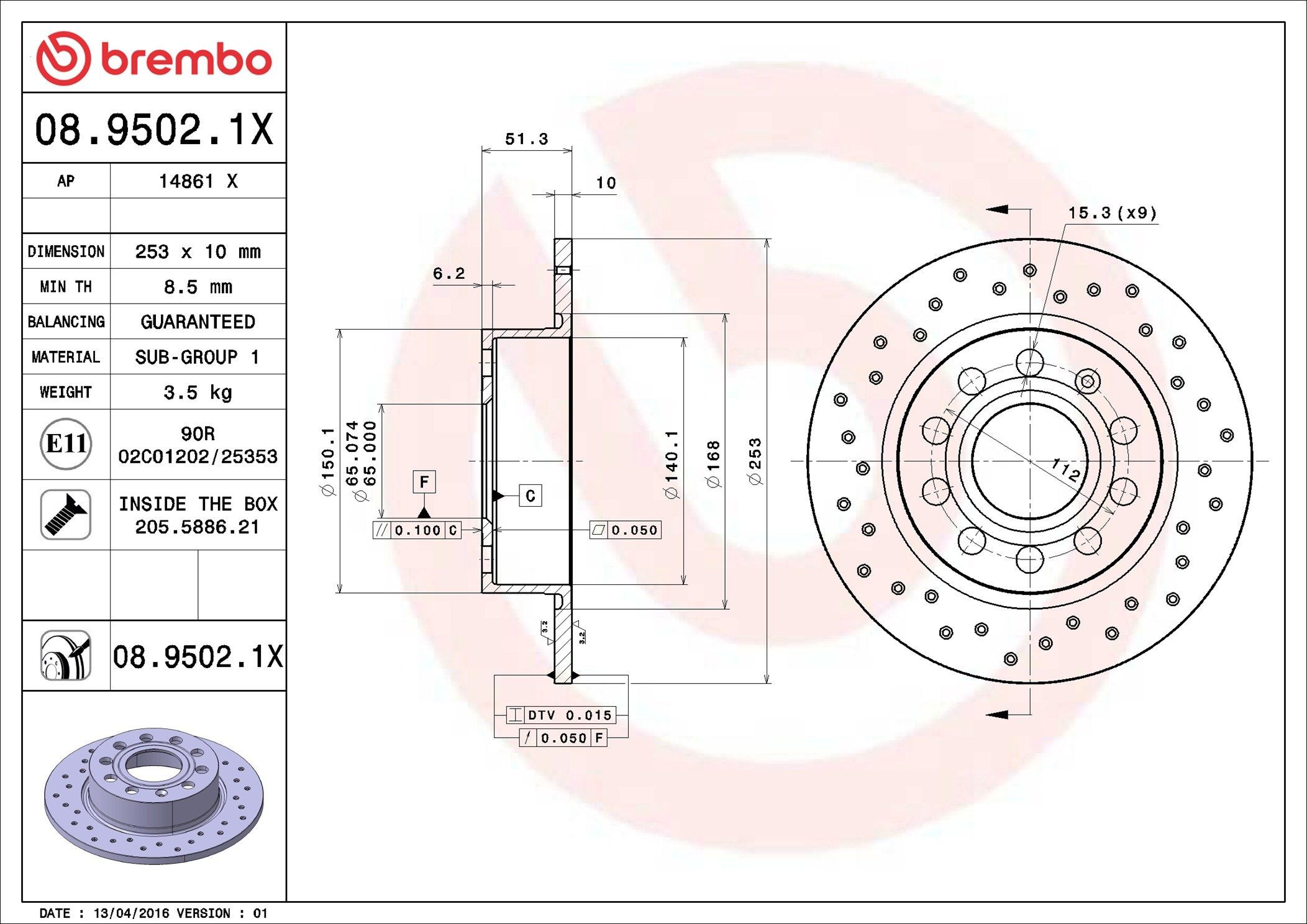 0895021X Brembo Freno de disco trasero