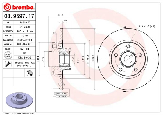 Comprar 08959717 Brembo Disco de freno trasero