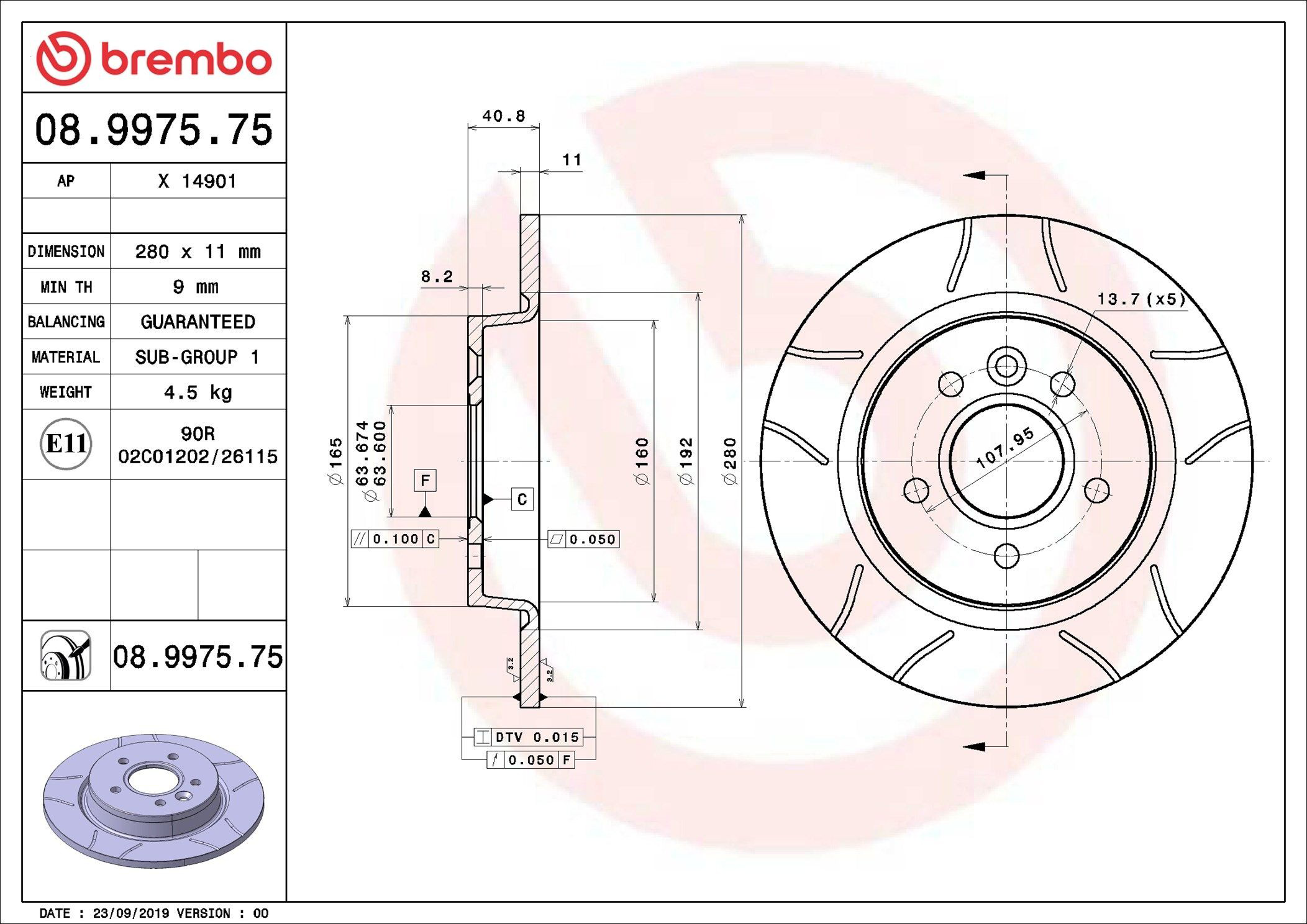 Comprar 08997575 Brembo Disco de freno trasero