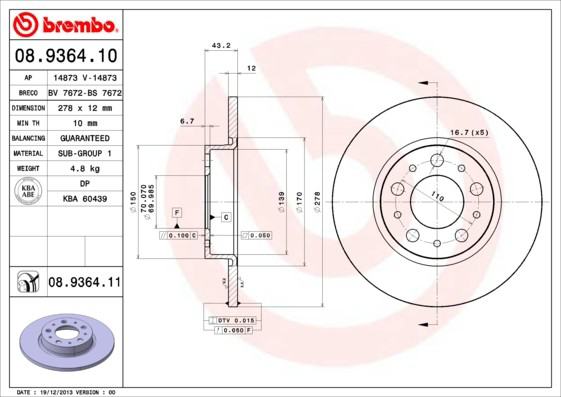 08A11211 Brembo Freno de disco trasero