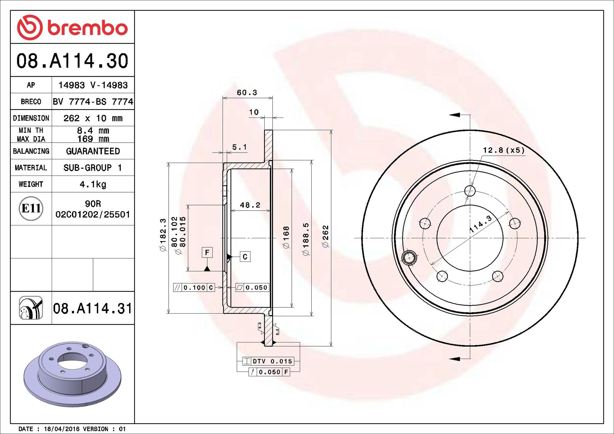 Disco de freno trasero Brembo 08A11431 precio, desde 55,13 EUR