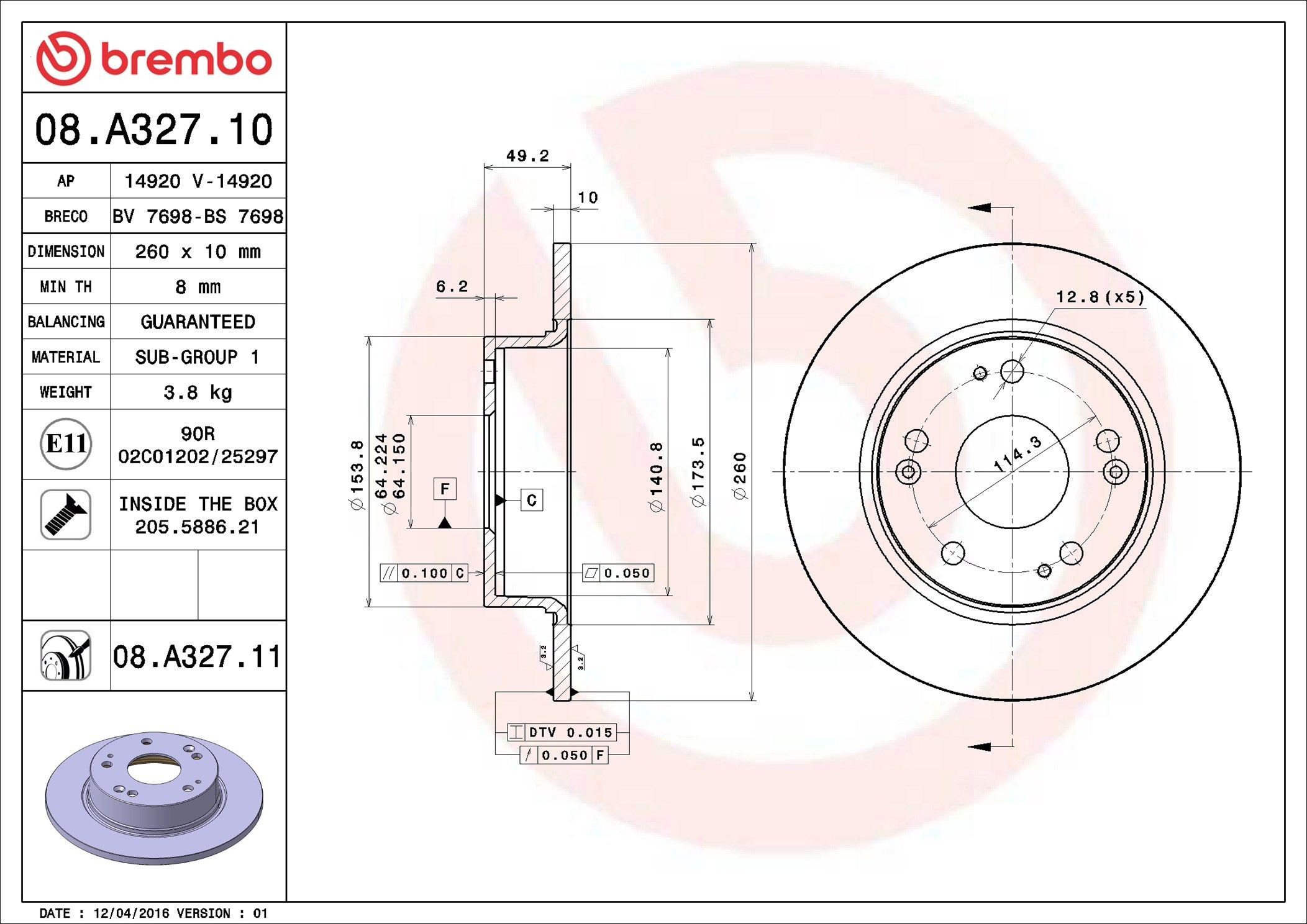 Disco de freno trasero Brembo 08A32711 precio, desde 33,38 EUR