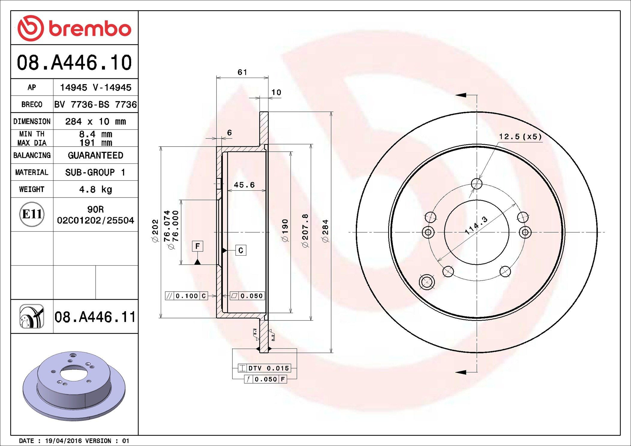 Disco de freno trasero Brembo 08A44610 precio, desde 36,02 EUR